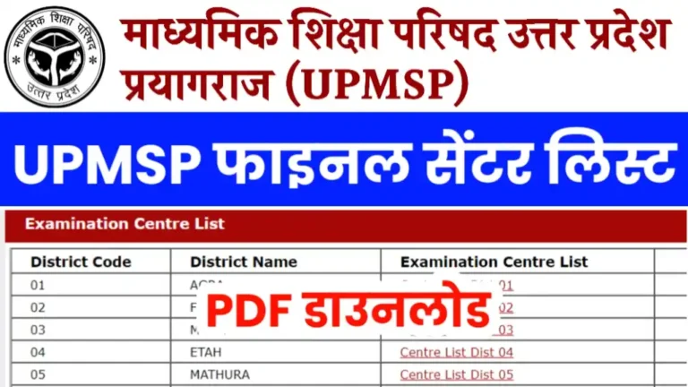 UPMSP Final Centre List 2025 District Wise