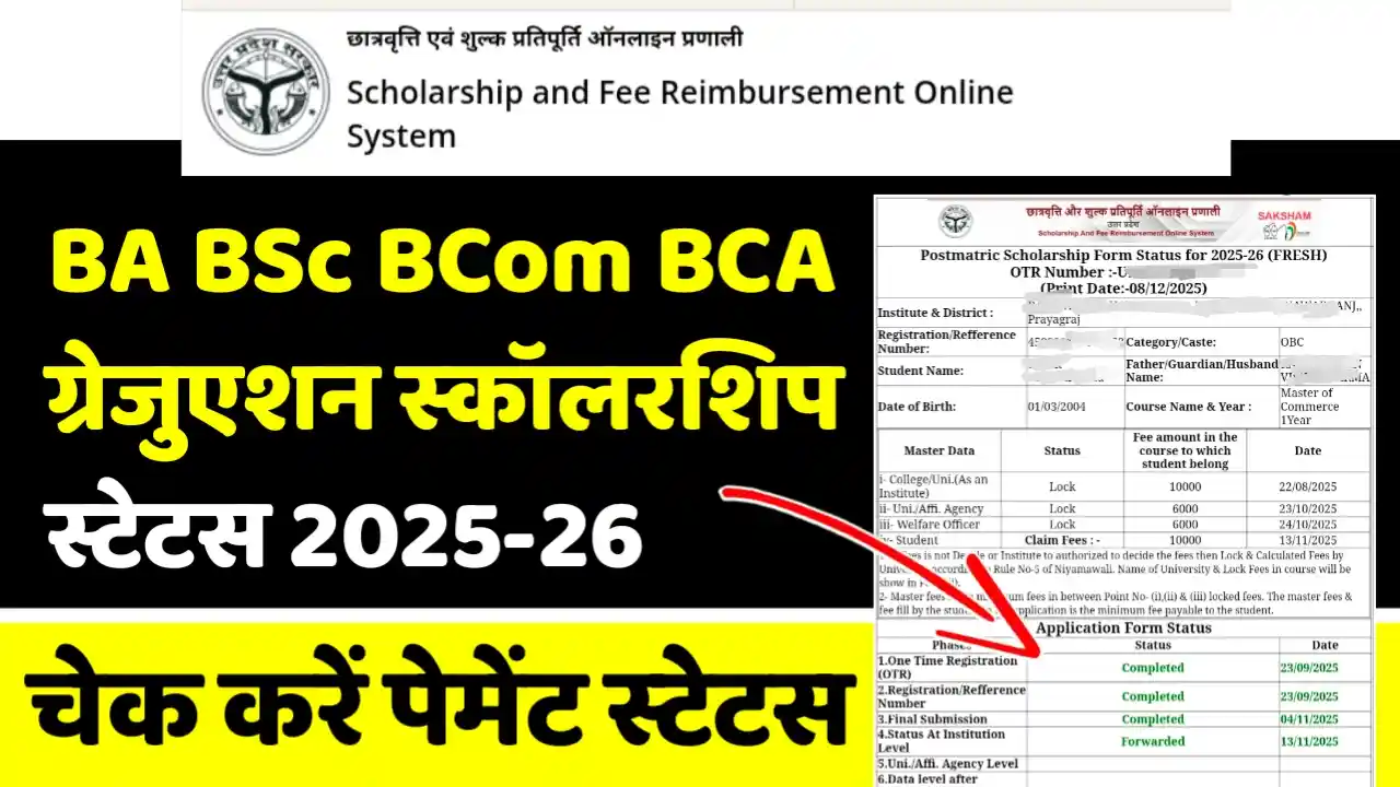 UP BA BSC BCOM BTech BBA BCA Scholarship Status 2025 26